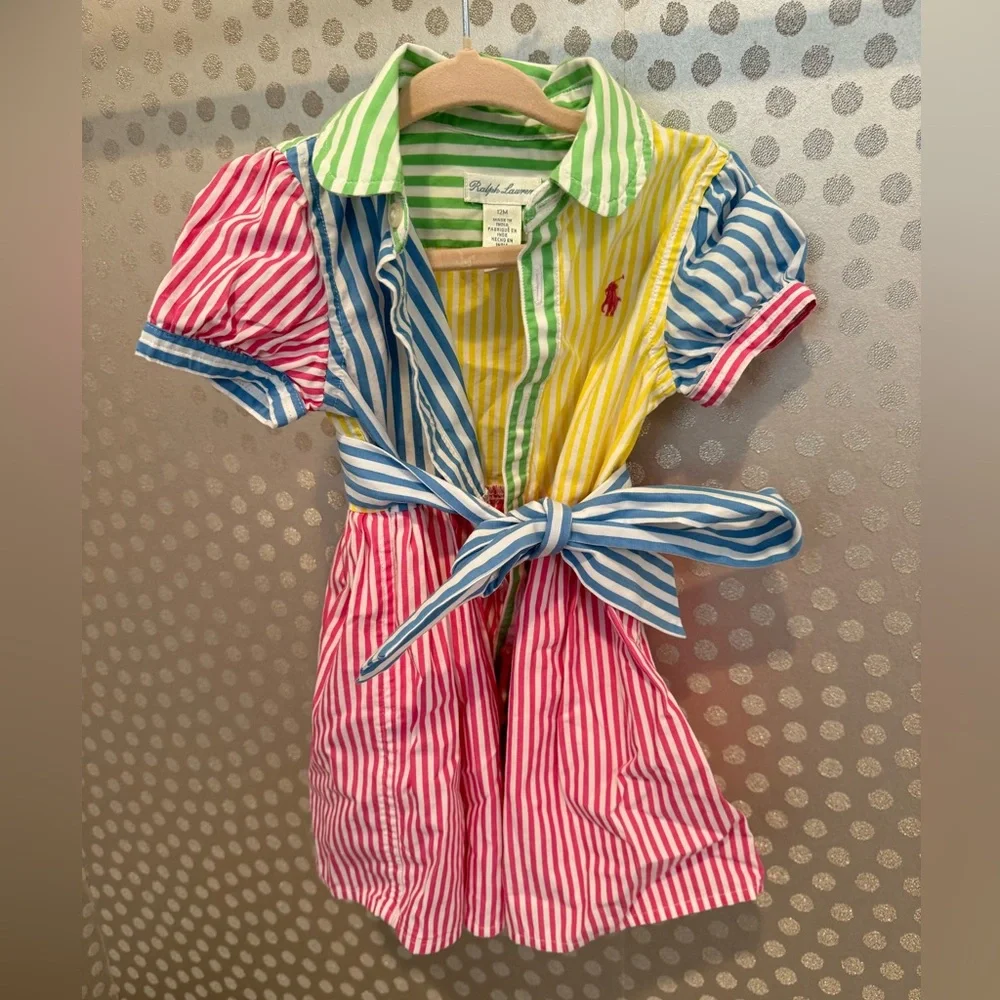 Ralph Lauren Kids Multicolor Striped Shirt Dress with bloomers